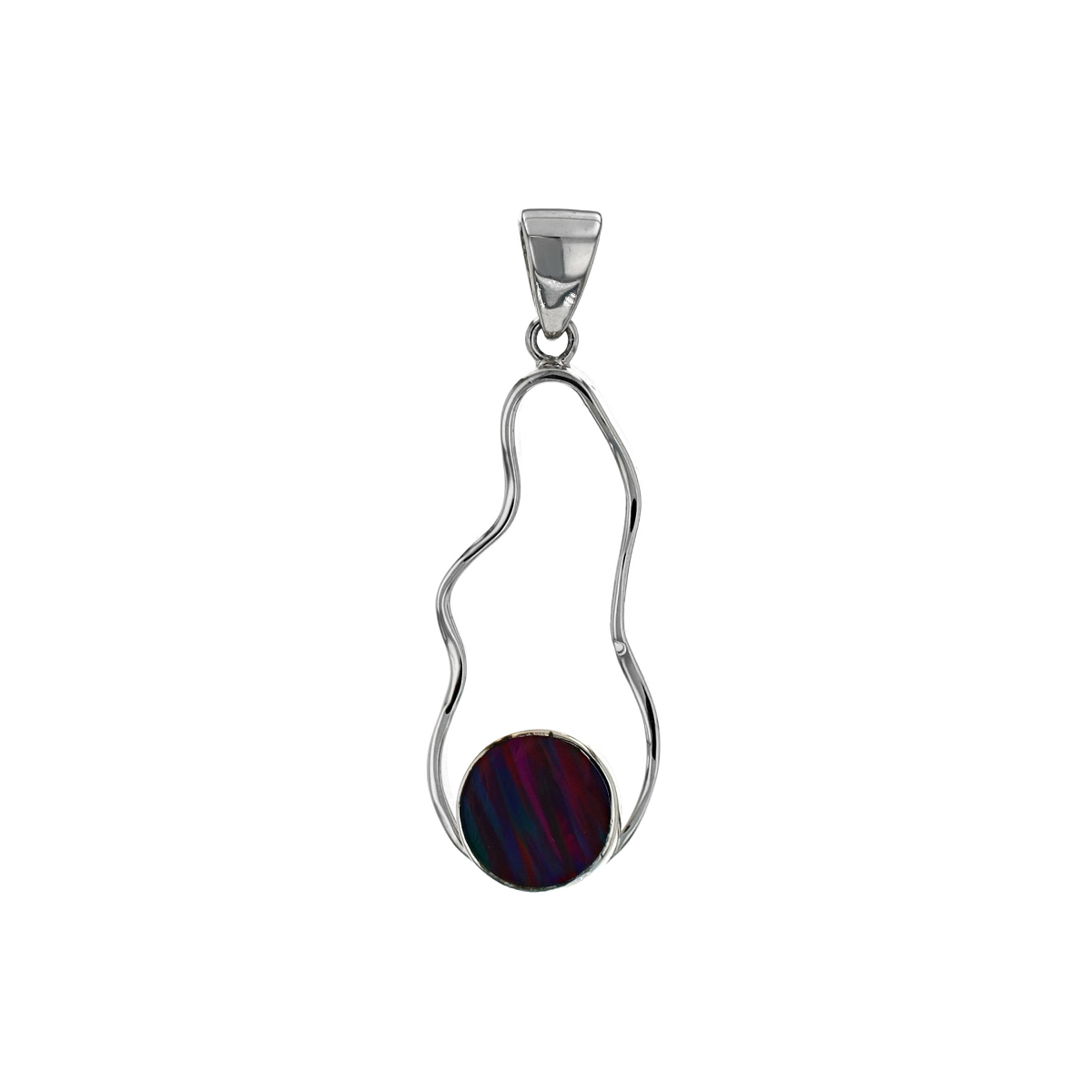 Sterling Silver Round Black Created Opal Pendant