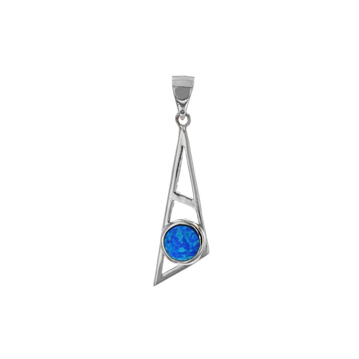 Sterling Silver Round Created Opal Triangle Pendant