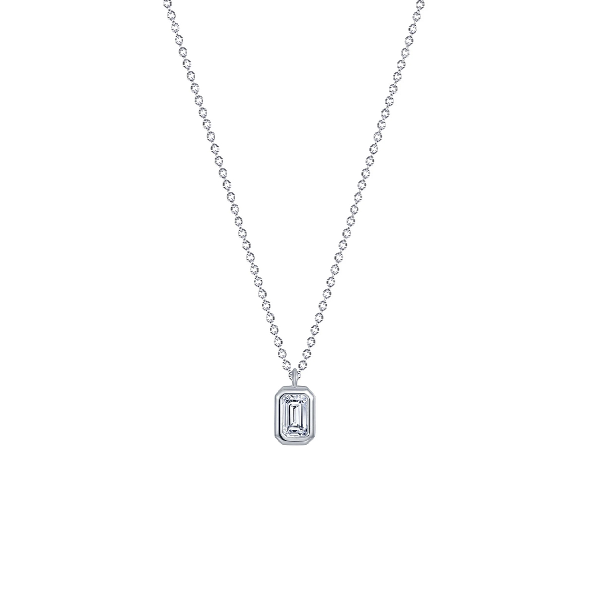 Sterling Silver Emerald-Cut Cubic Zirconia Pendant with Chain