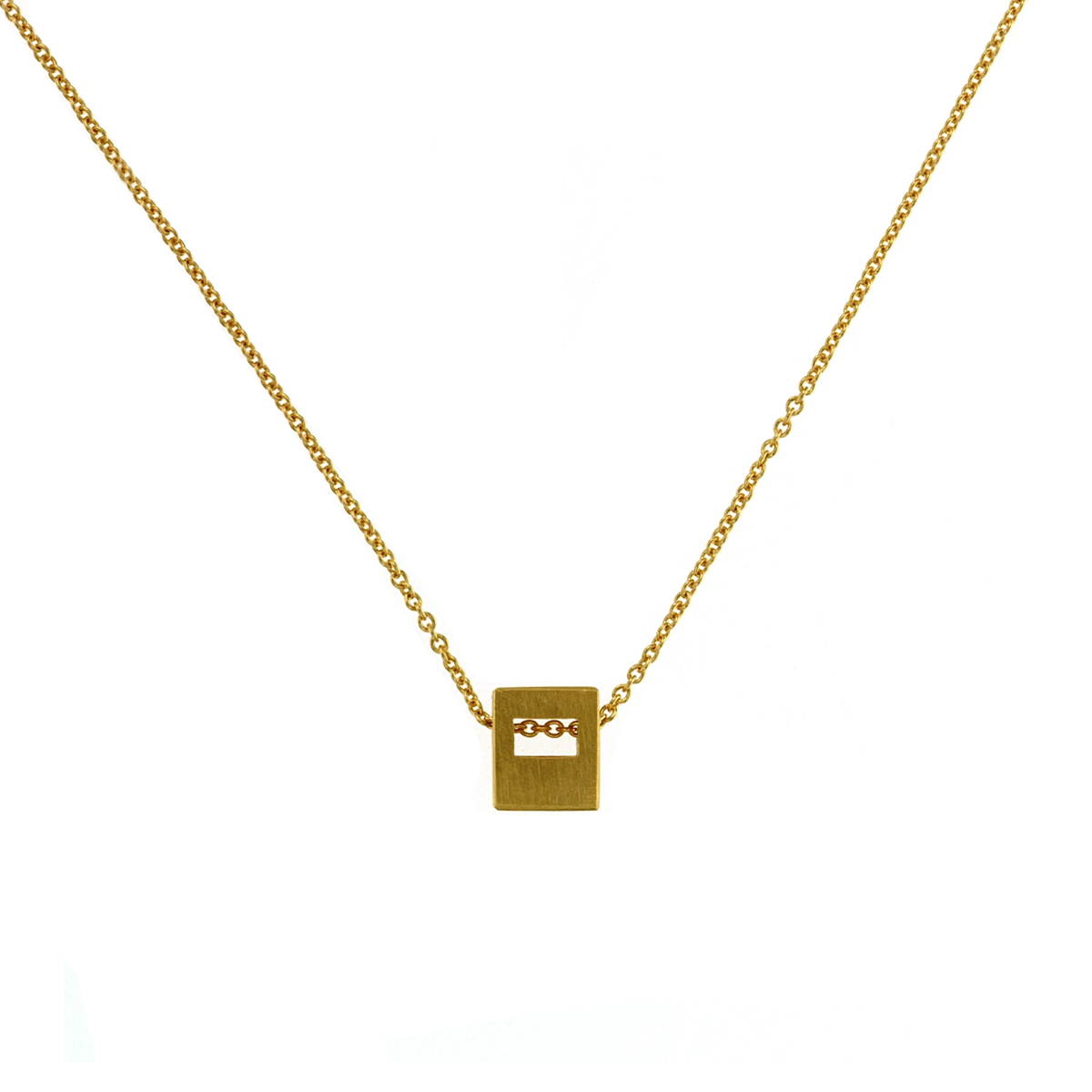 Gold Plated Sterling Silver Square Cutout Pendant with Chain