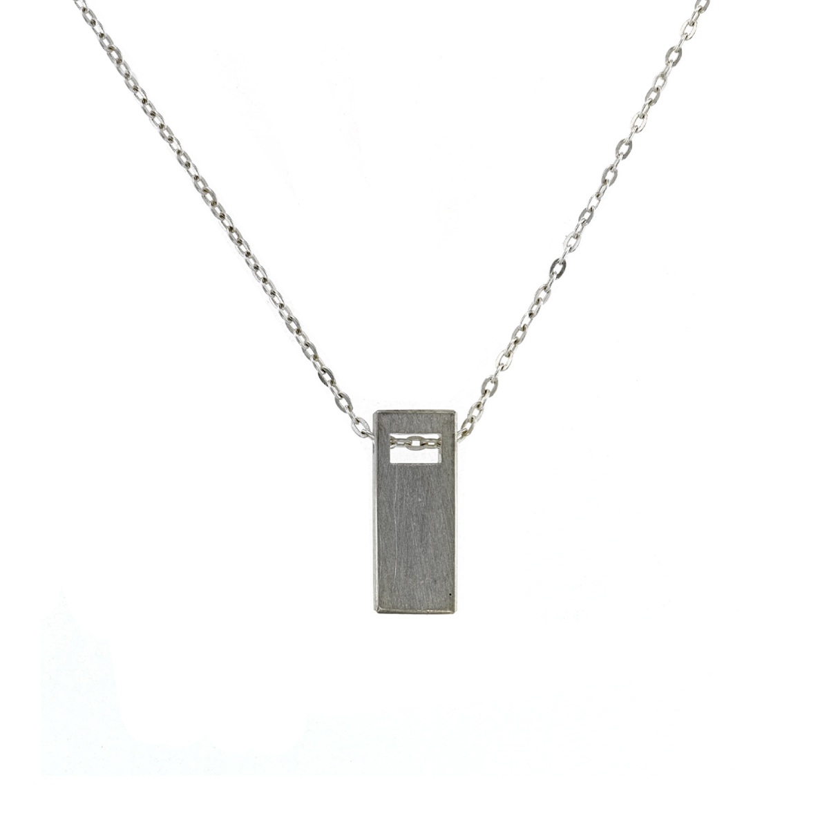 Sterling Silver Rectangular Cutout Pendant with Chain