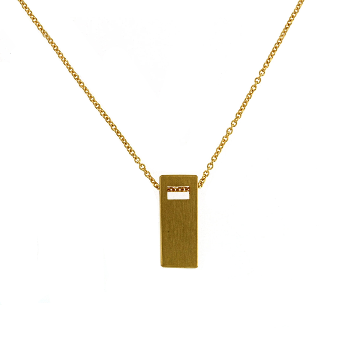 Gold Plated Sterling Silver Rectangular Cutout Pendant with Chain
