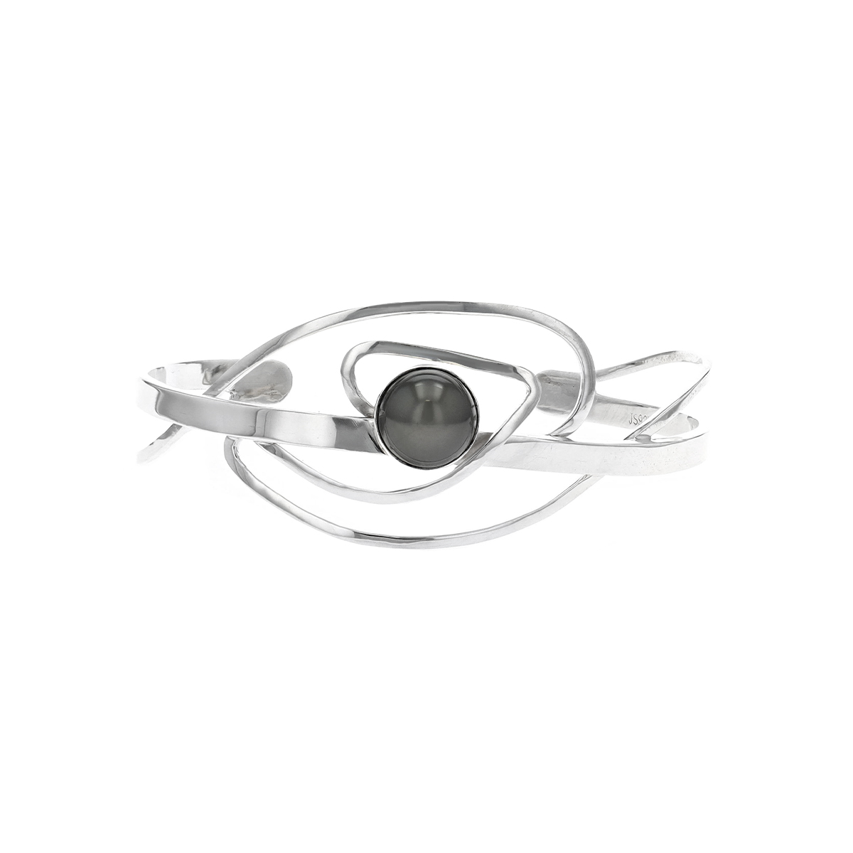 Sterling Silver Round Tahitian Pearl Cuff Bracelet