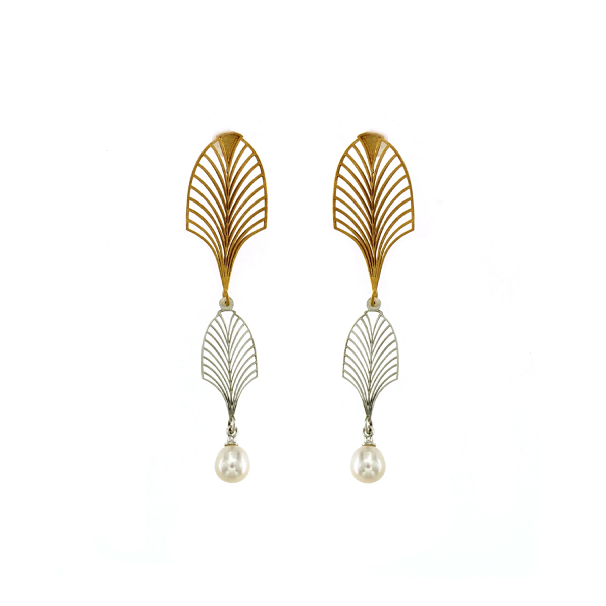 Two-Tone Sterling Silver Pearl Art Deco Earrings