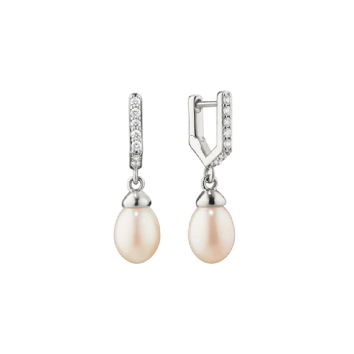 Sterling Silver White Sapphire and Pearl Earrings