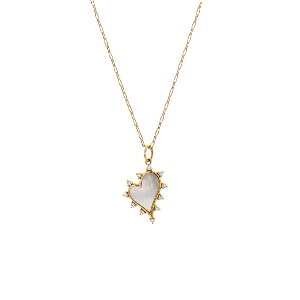 18K Gold Mother-of-Pearl Heart Pendant Necklace
