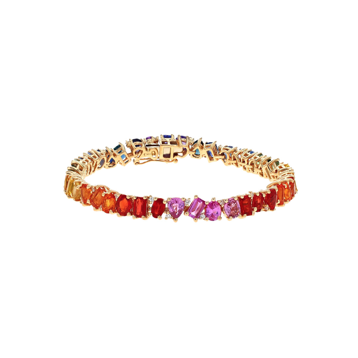 14K Yellow Gold Multishape Rainbow Sapphire and Diamond Bracelet