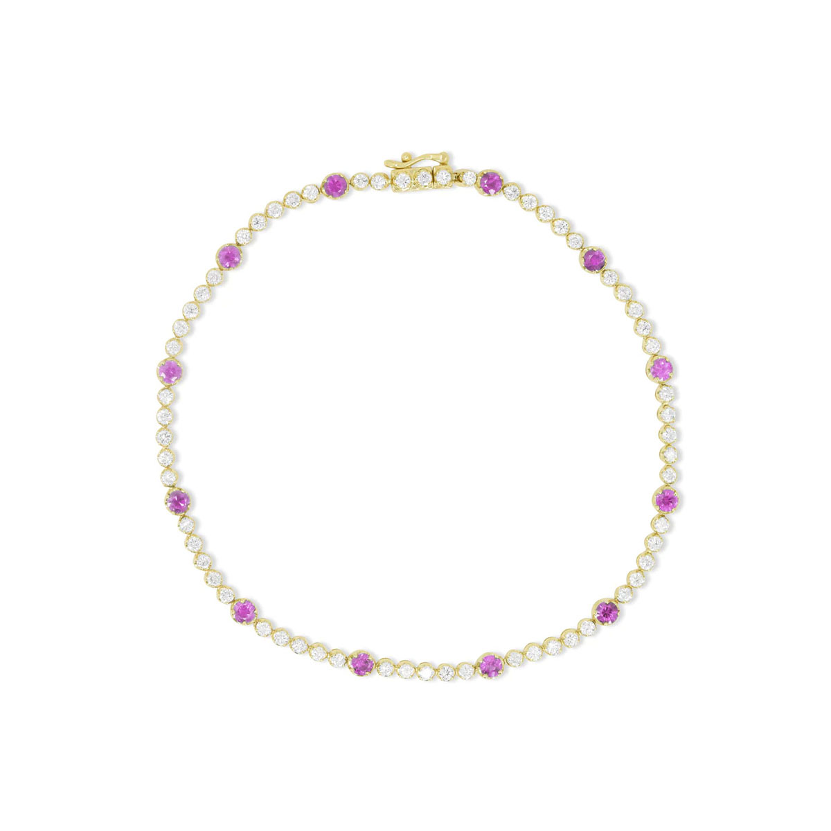 14K Yellow Gold Pink Sapphire and Diamond Bracelet