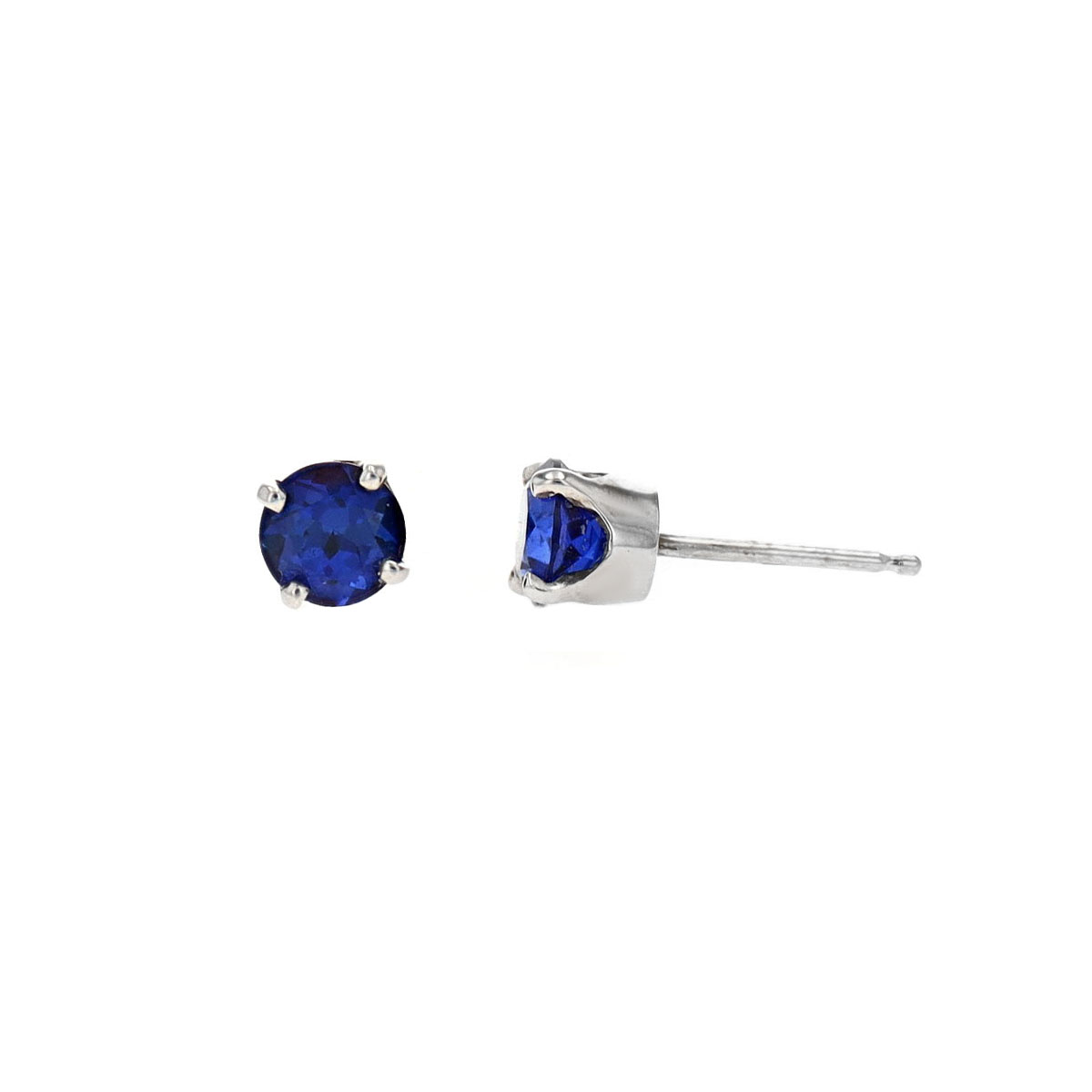 14K White Gold Lab Created Round Sapphire Stud Earrings