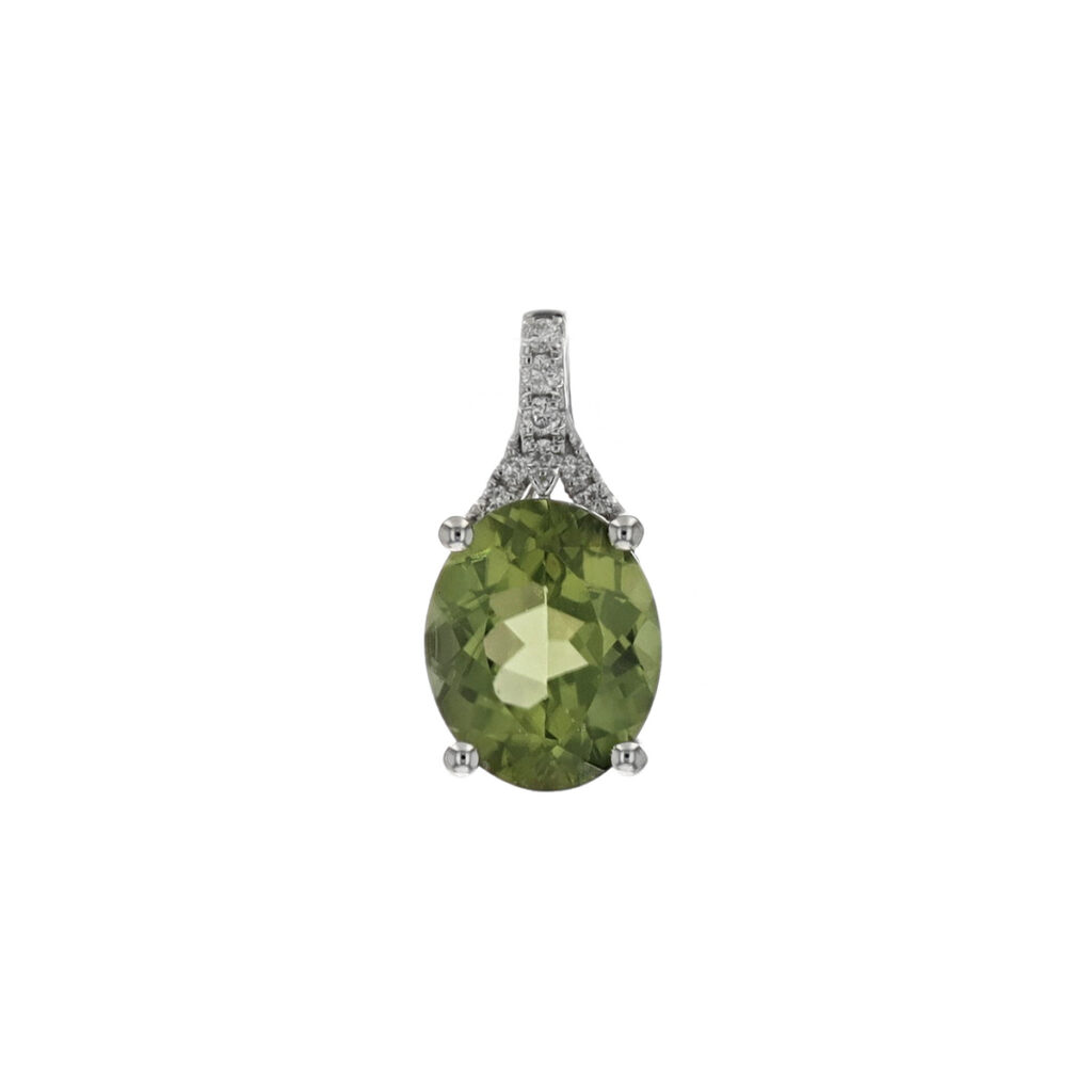 14K White Gold Peridot and Diamond Pendant