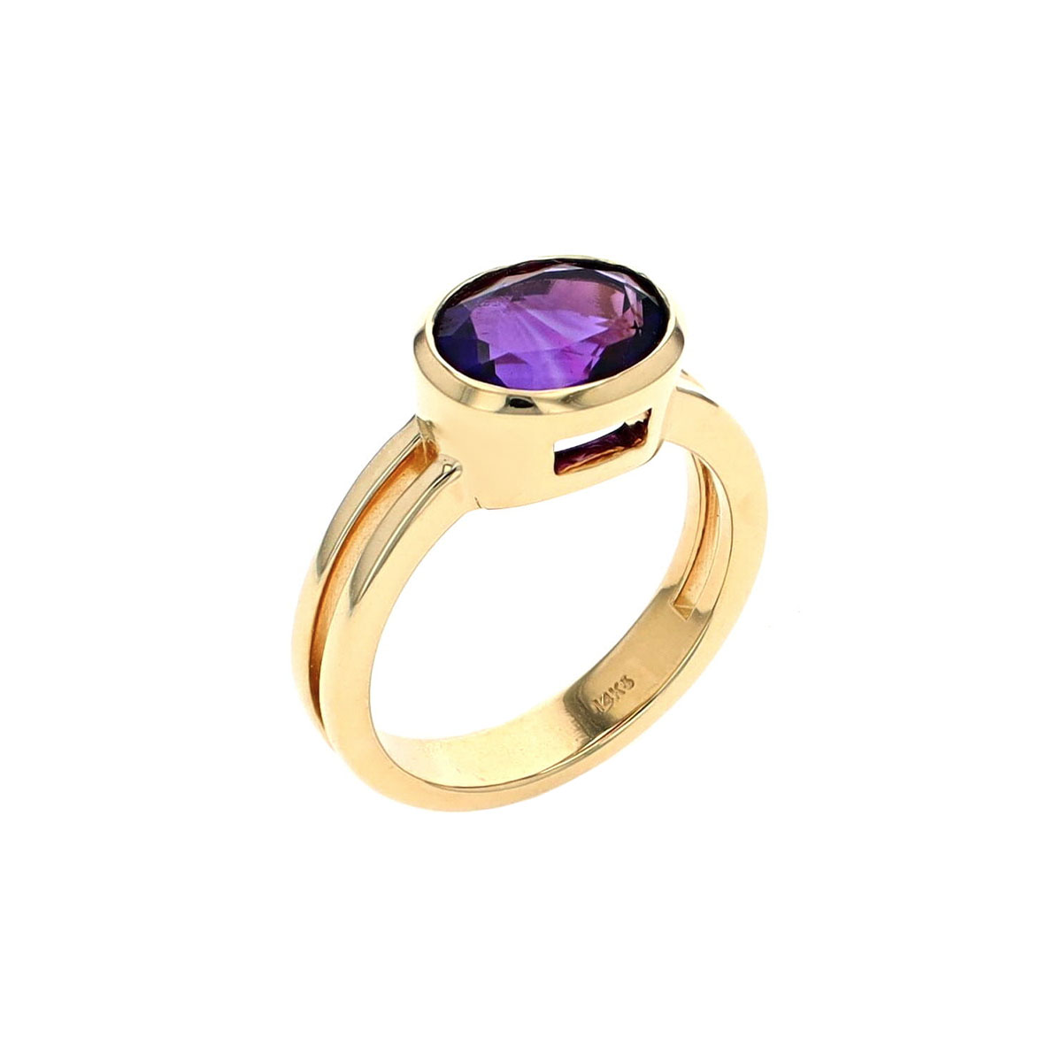 14K Yellow Gold Oval Amethyst Ring