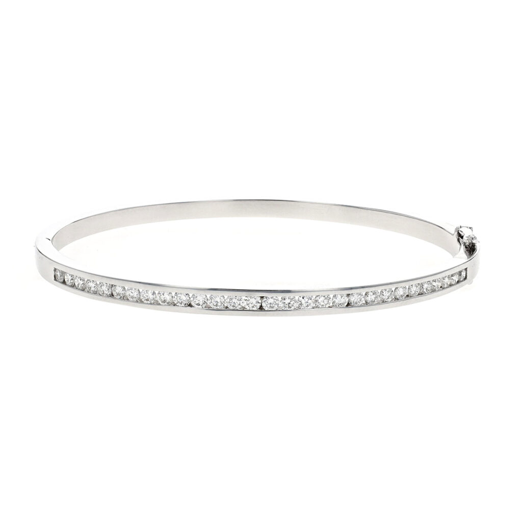 14K White Gold Diamond Bangle Bracelet