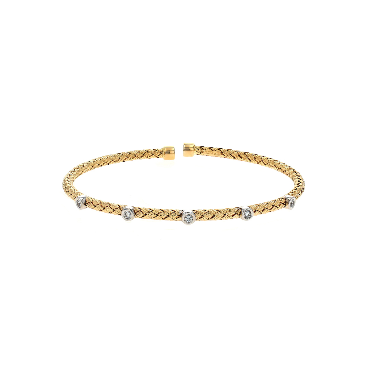 14K Yellow Gold Diamond Flex Weave Bangle Bracelet