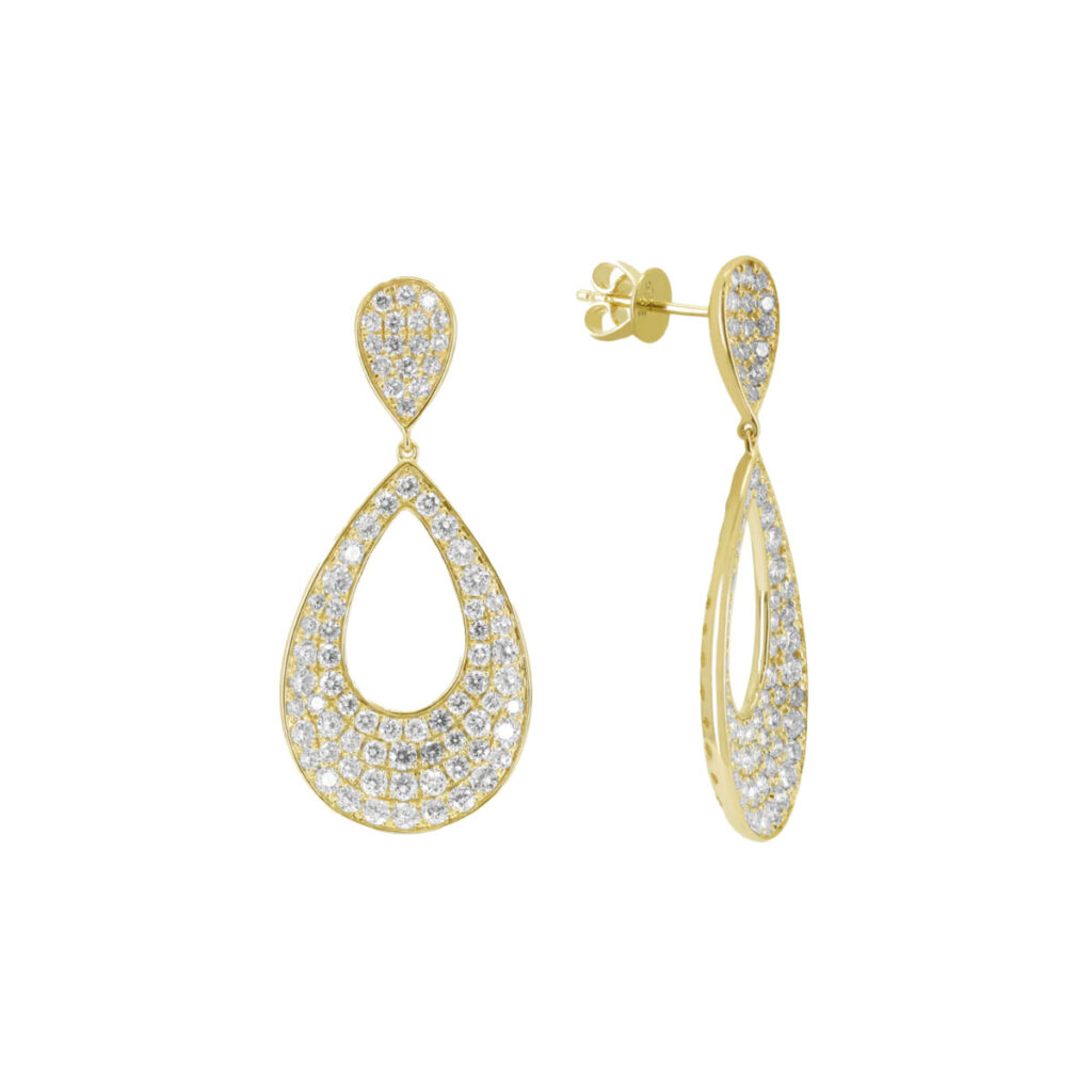 14K Yellow Gold Diamond Pavé Pear Dangle Earrings - Josephs Jewelers