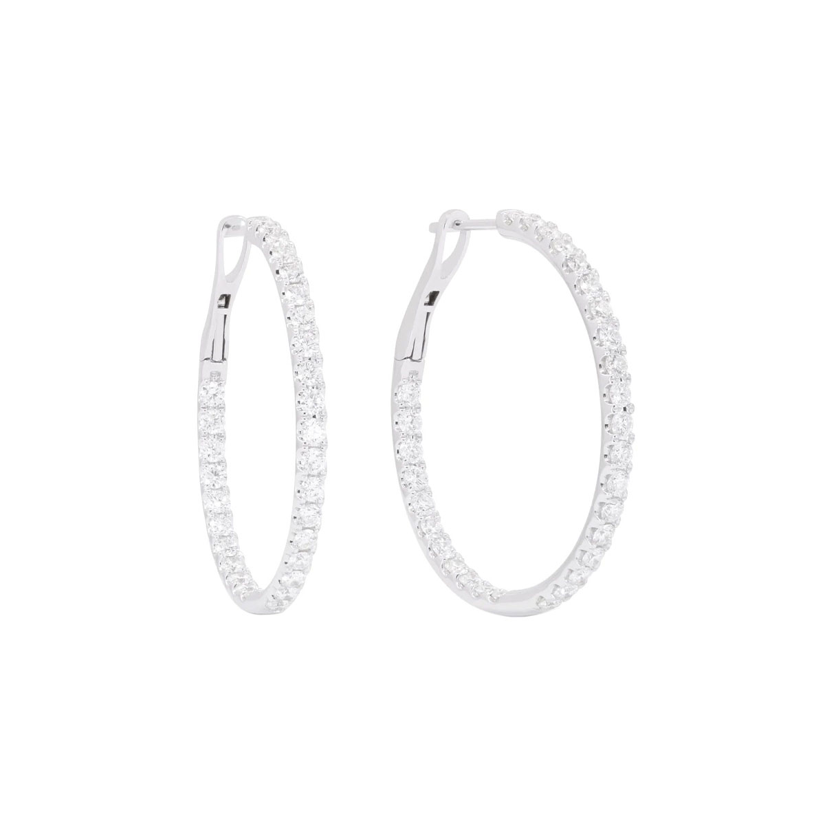 14K White Gold 2.47 Carat Diamond Hoop Earrings