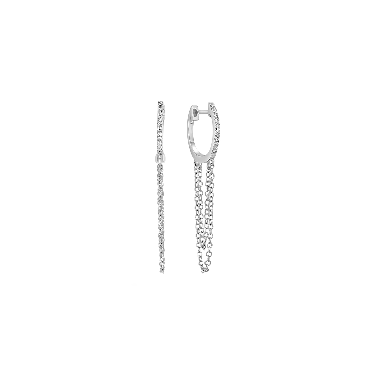 14K White Gold Diamond Hoop & Chain Dangle Earrings
