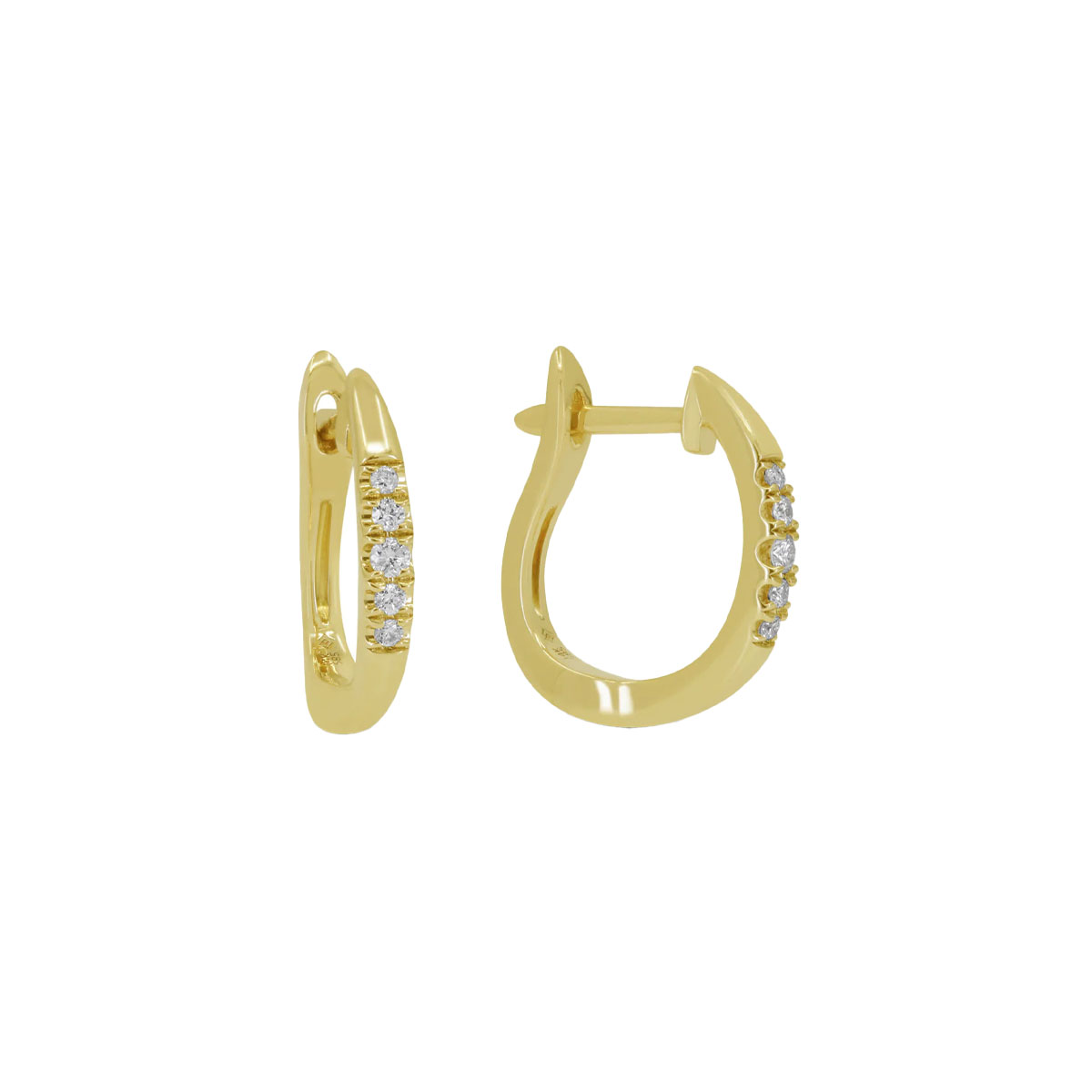 14K Yellow Gold 0.10 Carat Diamond Huggie Hoop Earrings