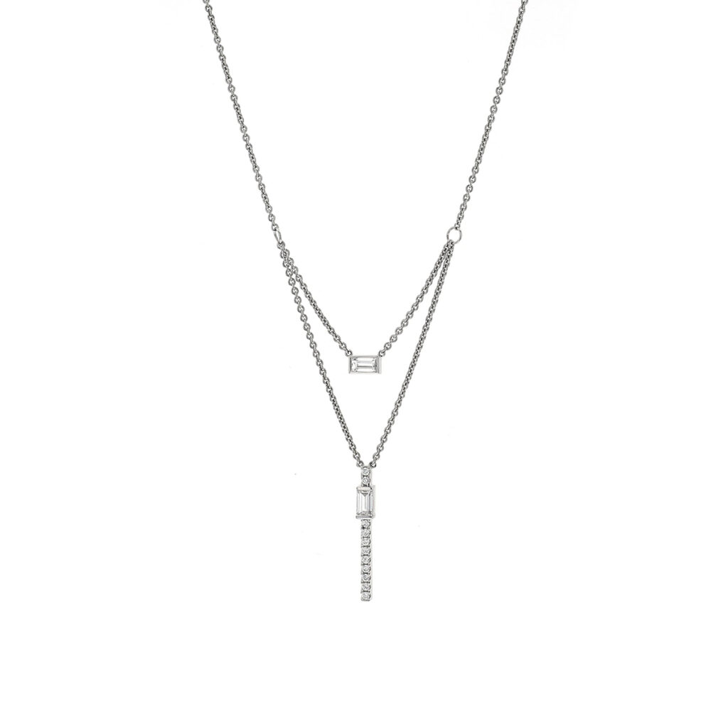 18K White Gold Diamond Bar Necklace