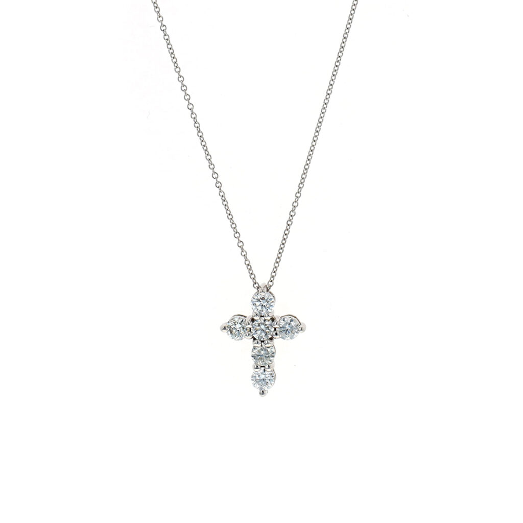14K White Gold Diamond Cross Pendant and Chain