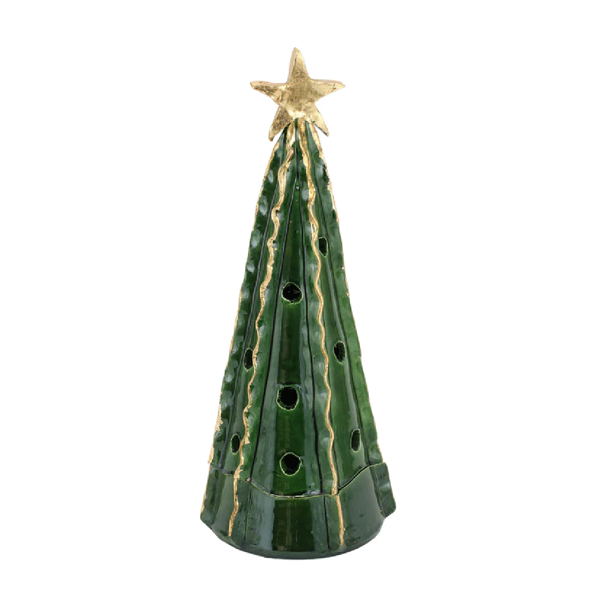 Vietri - Foresta Large Green Tree with Gold Ribbon and Star