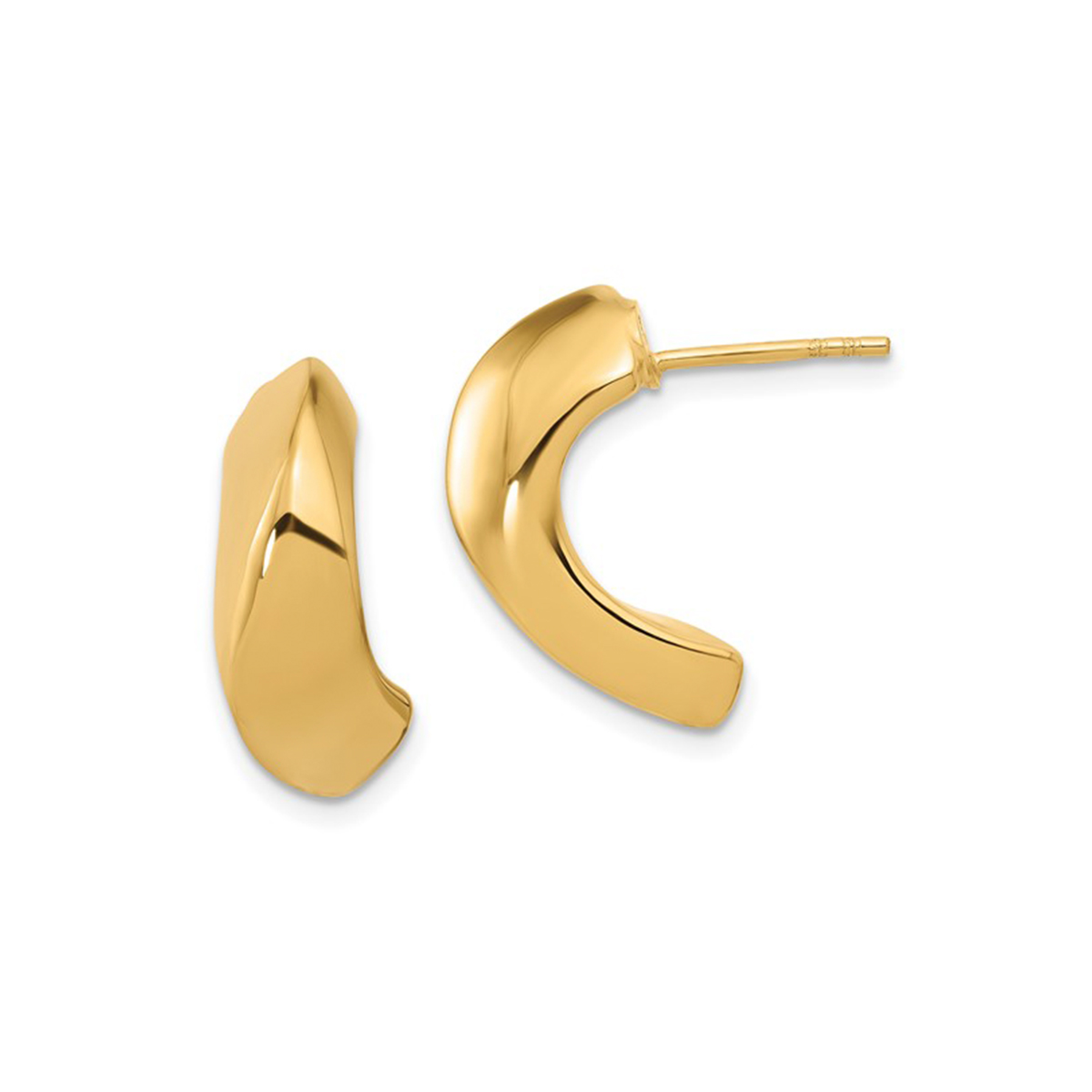 14K Yellow Gold Hollow J-Hoop Earrings