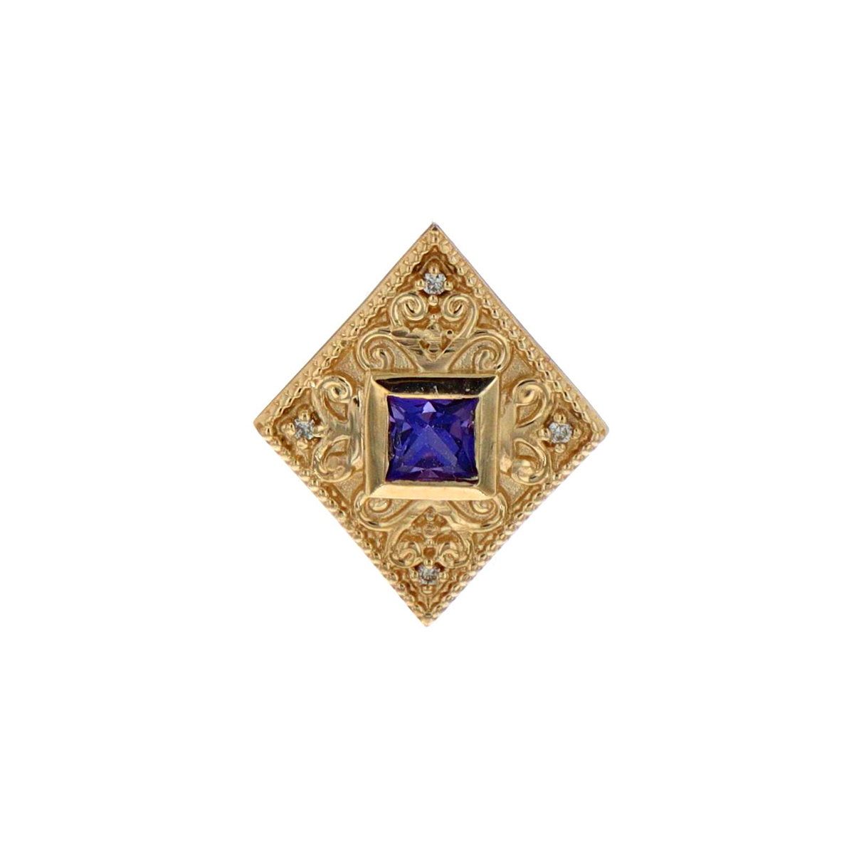 Estate 14K Yellow Gold Lab Created Purple Sapphire Pendant