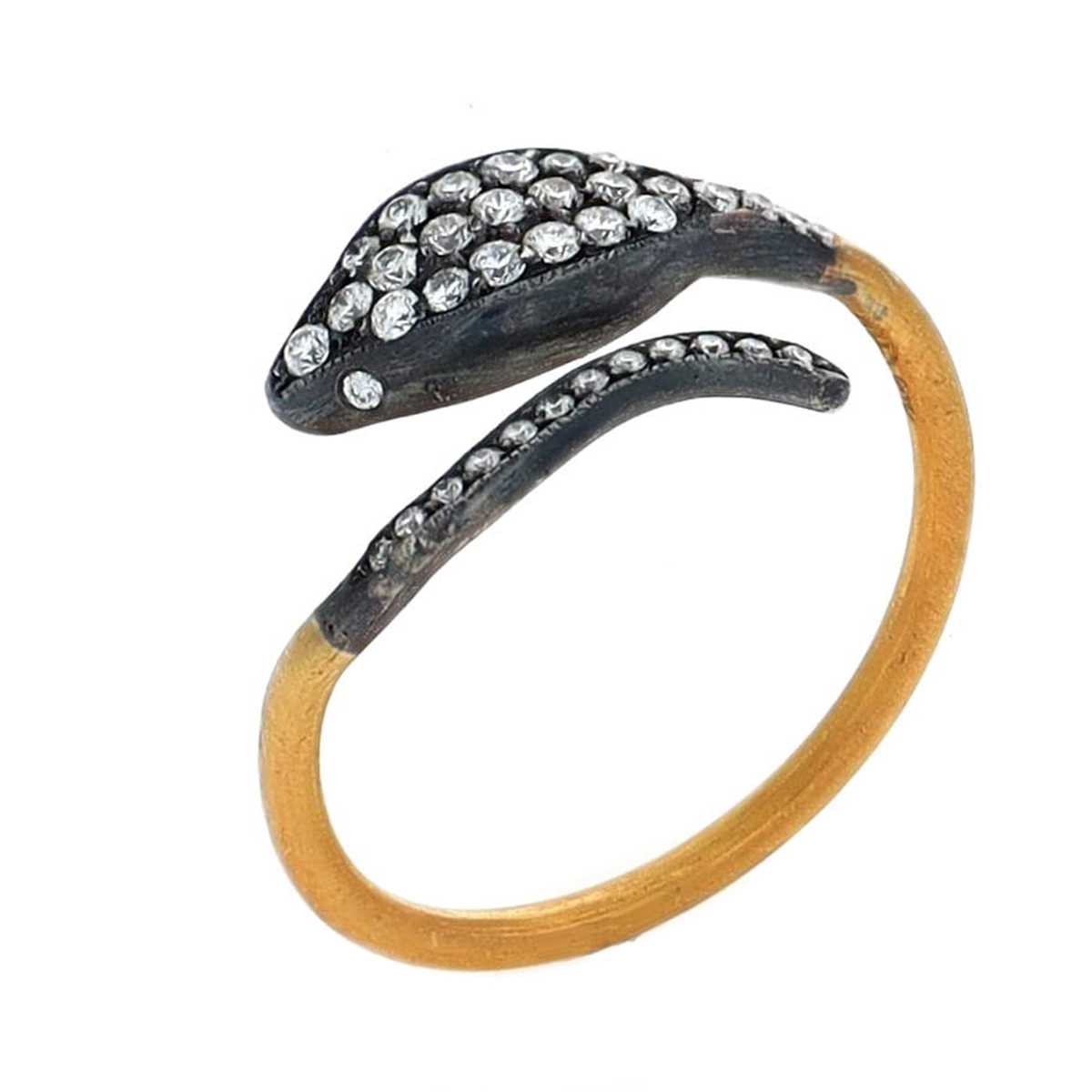 22K Yellow Gold and Oxidized Sterling Silver Diamond Snake Ring
