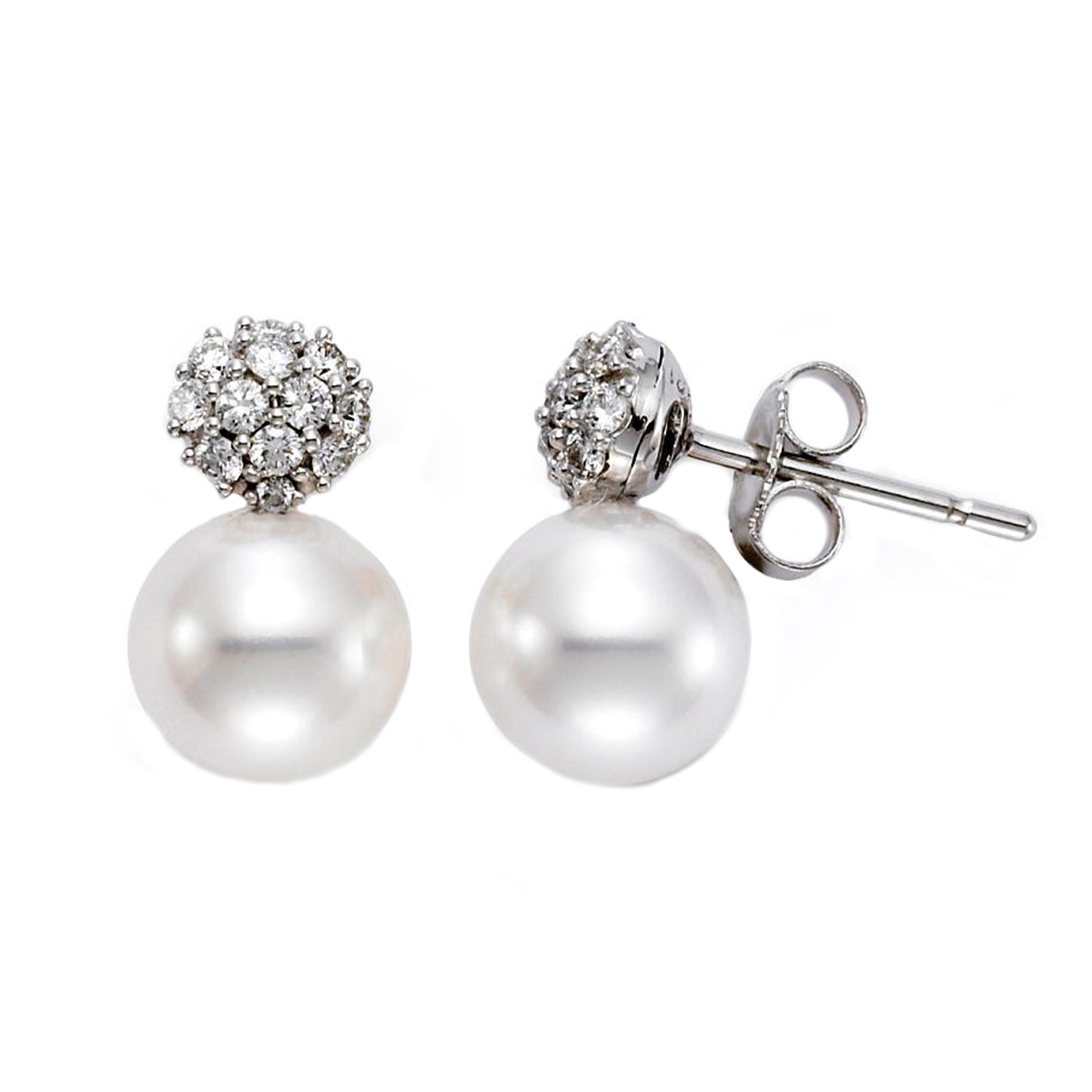 18K Pearl Drop Diamond Dangle Earrings