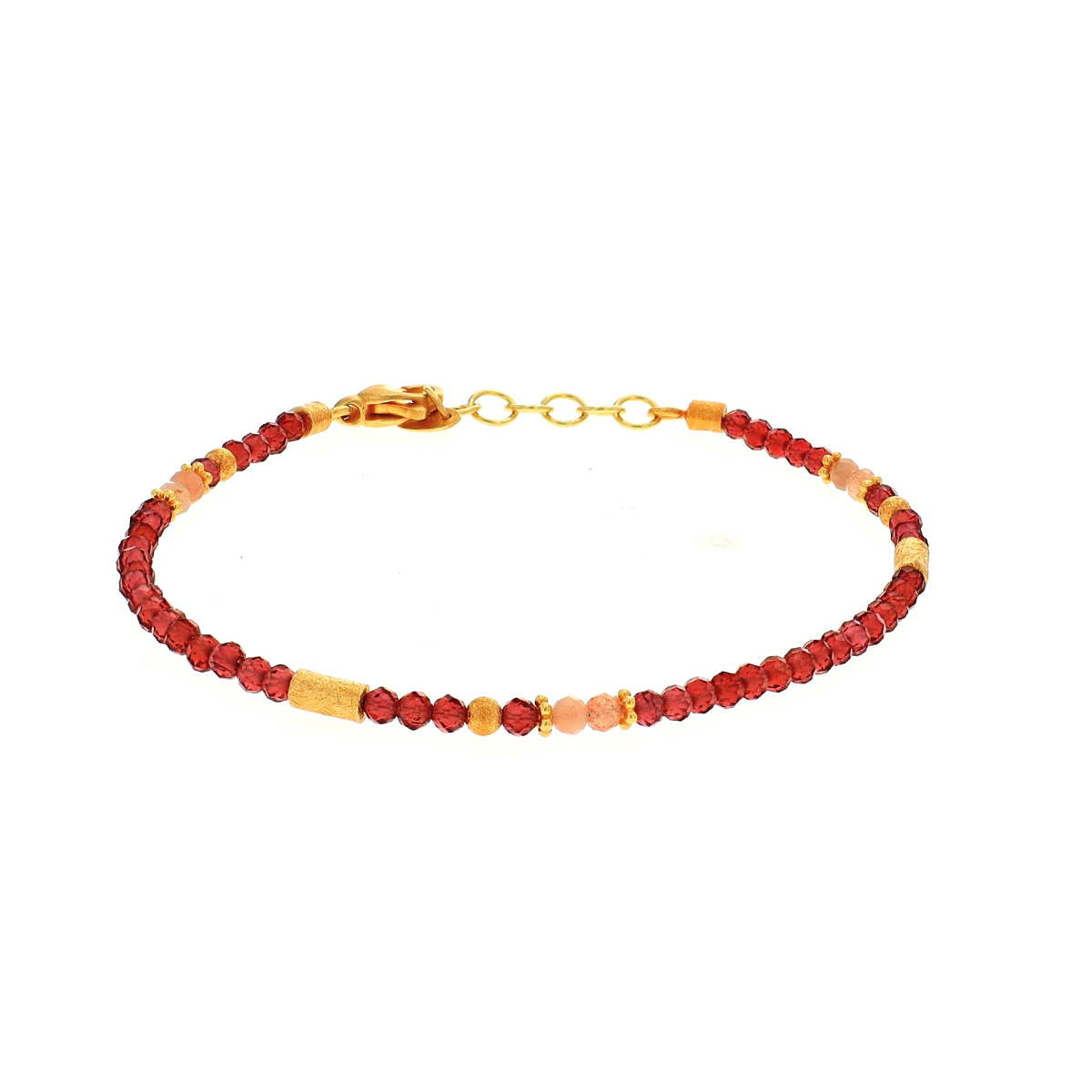 Sterling Silver and Yellow Gold Plated Garnet and Moonstone Bead Bracelet