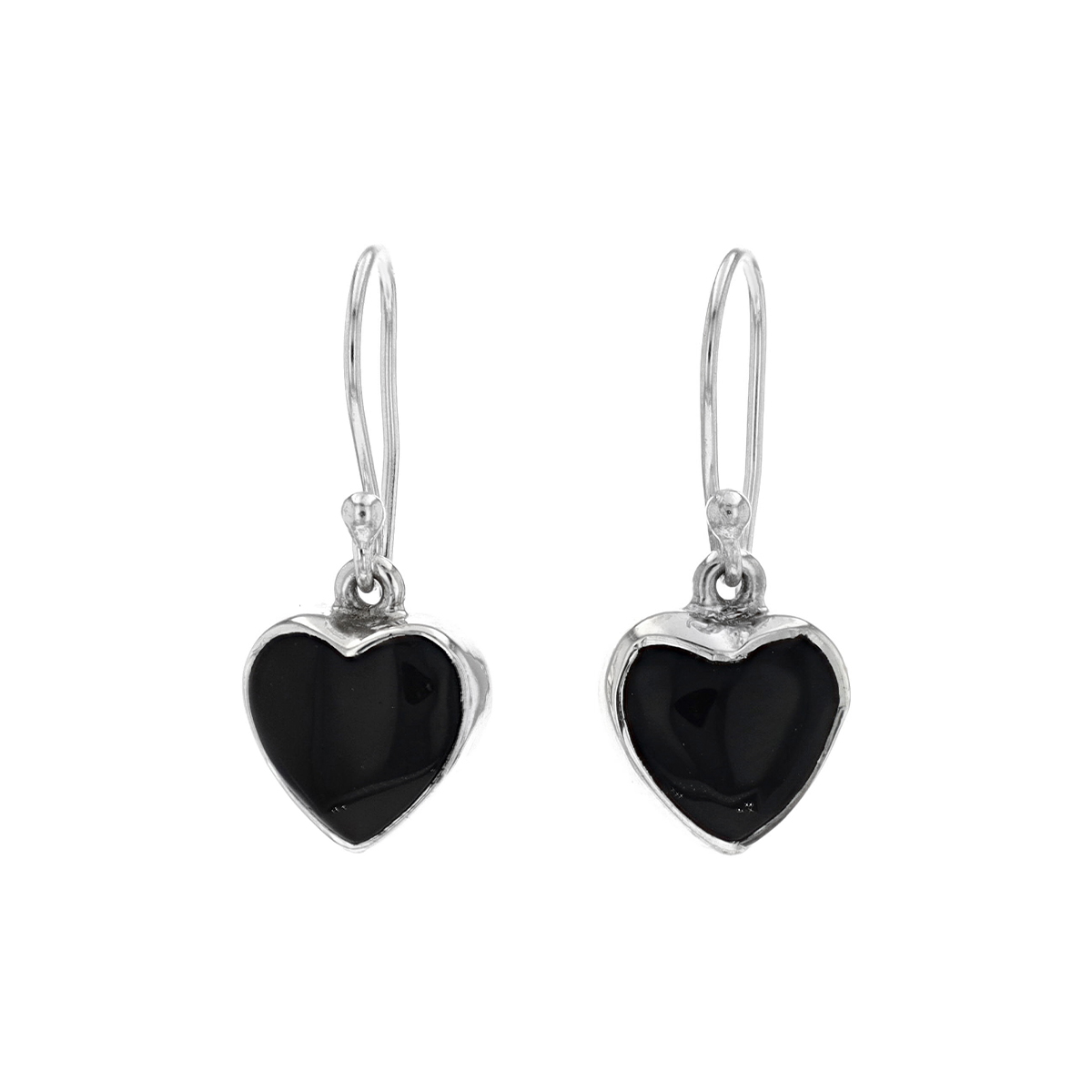 Sterling Silver Heart Onyx Dangle Earrings