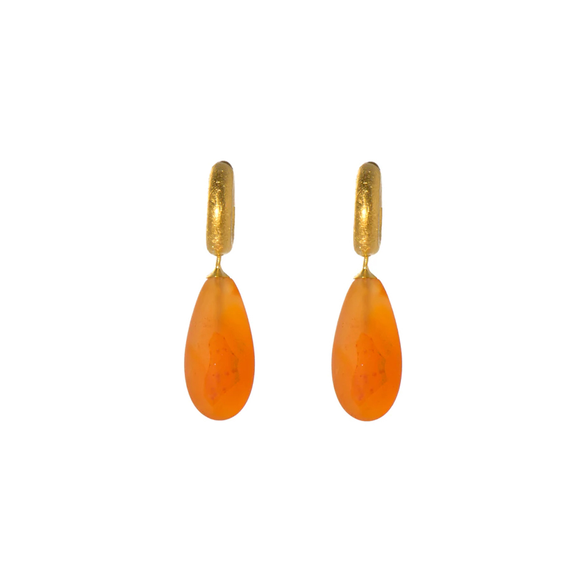 Sterling Silver and Yellow Gold PLated Carnelian Huggie Earrings