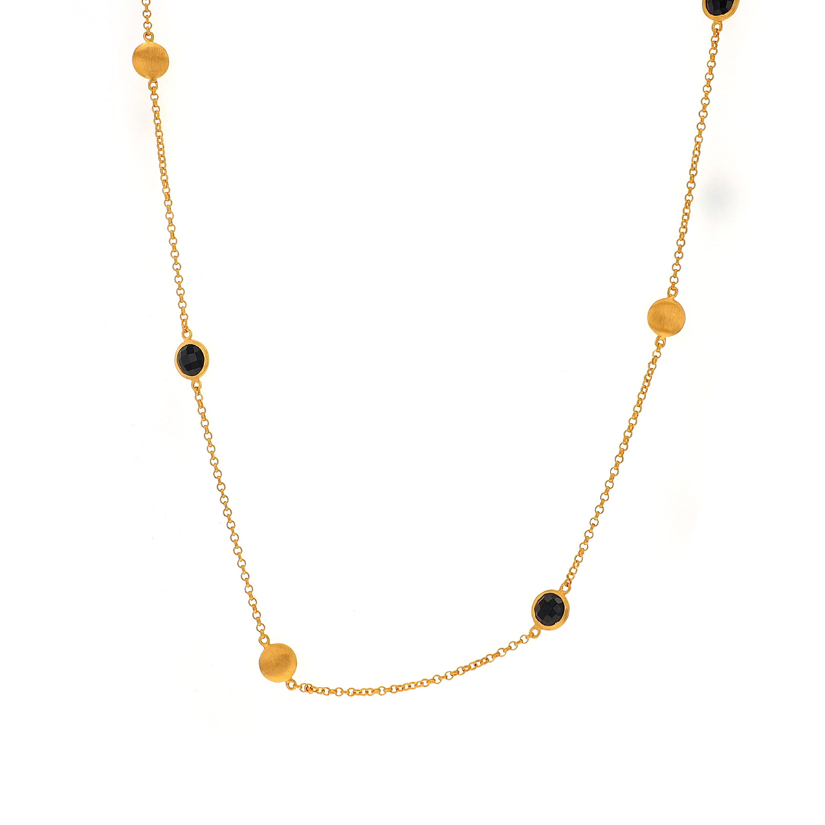 Sterling Silver and Yellow Gold Plated Black Spinel Station Necklace