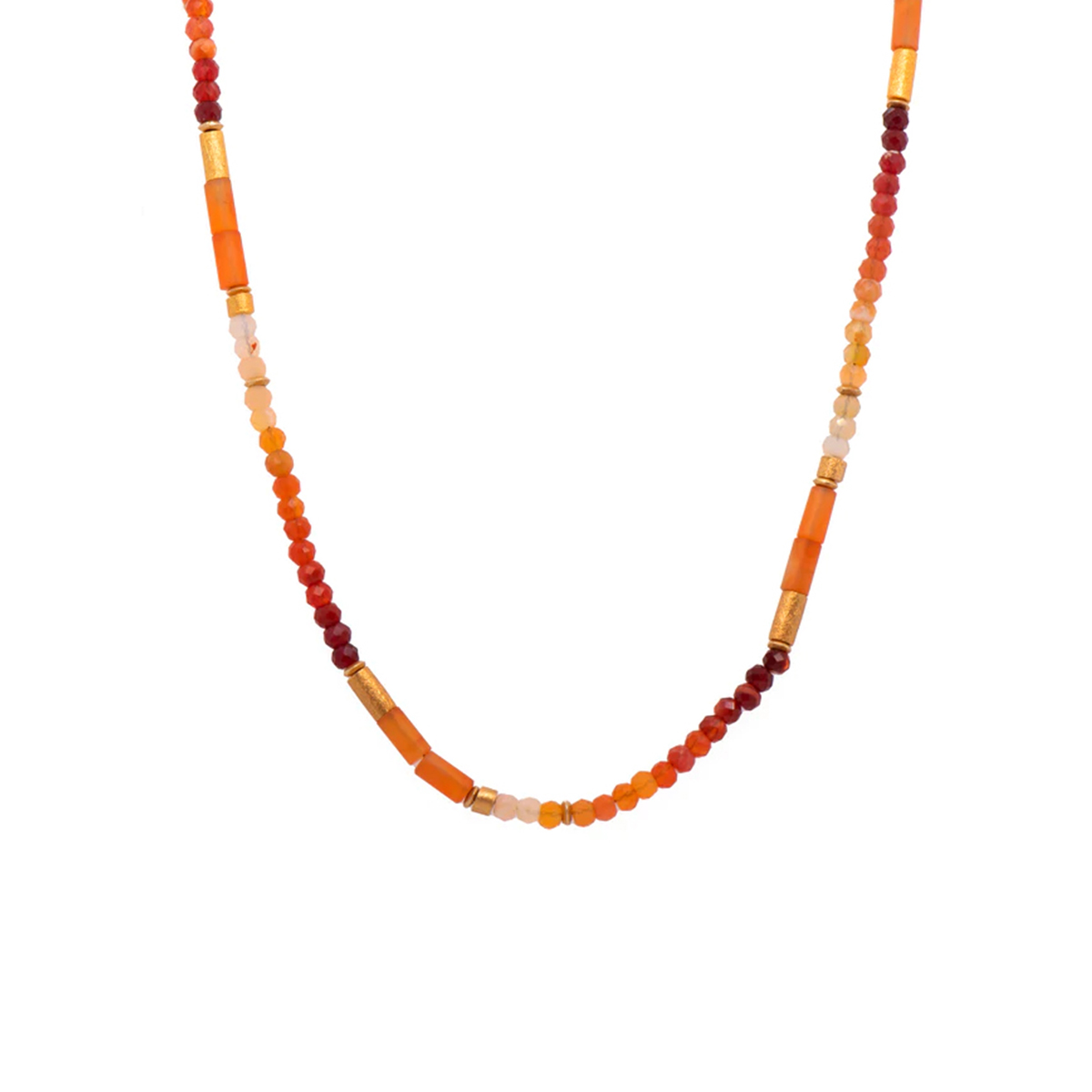 Sterling Silver and Yellow Gold Plated Fire Opal and Carnelium Necklace