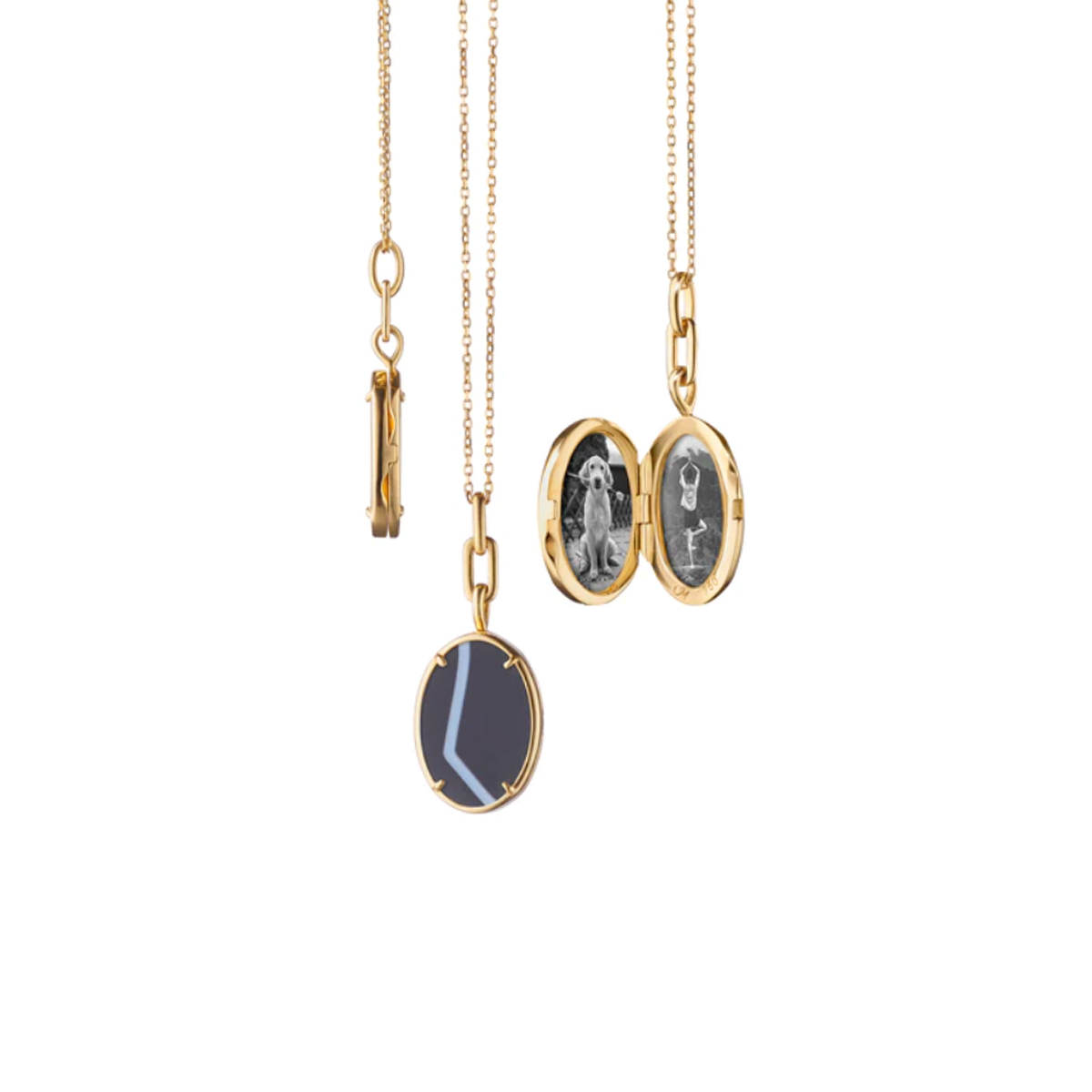 18K Yellow Gold Oval Black Agate Locket with Chain