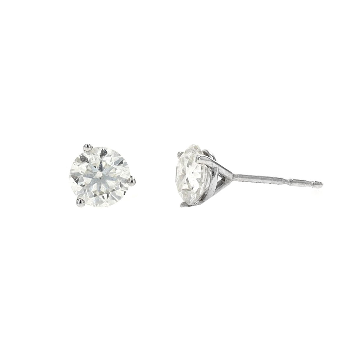 14K White Gold 1.61 Carat Round Diamond Stud Earrings