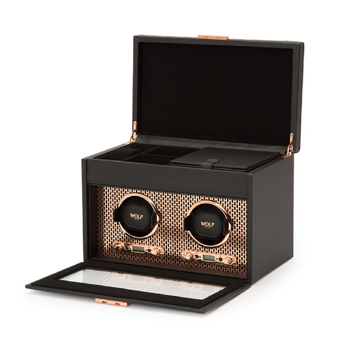 WOLF - Axis Copper Double Watch Winder & Storage w/ Cover
