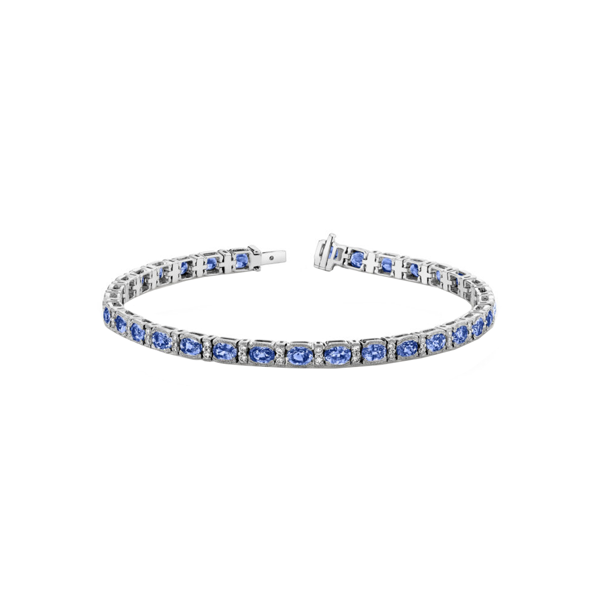 14K White Gold Pastel Blue Sapphire and Diamond Bracelet