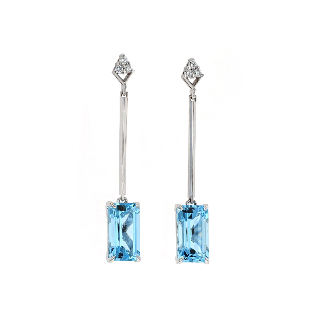 14K White Gold Emerald-Cut Aquamarine and Diamond Dangle Earrings