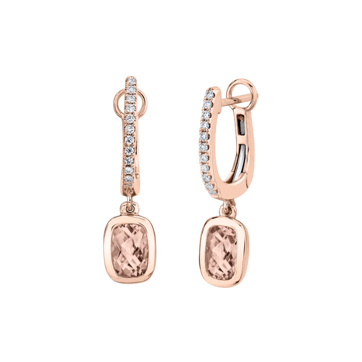 14K Rose Gold Diamond and Morganite Dangle Earrings