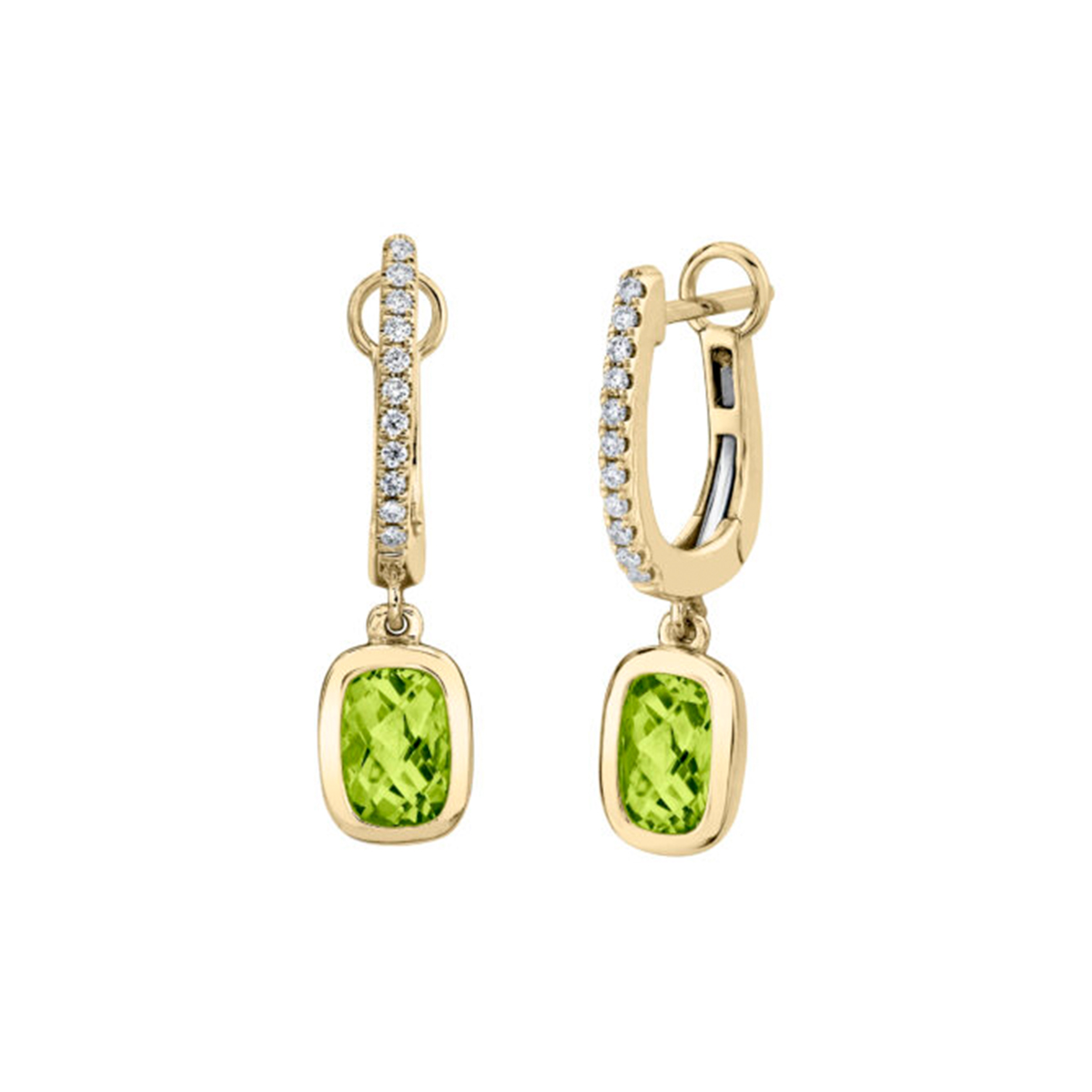 14K Yellow Gold Peridot and Diamond Dangle Earrings