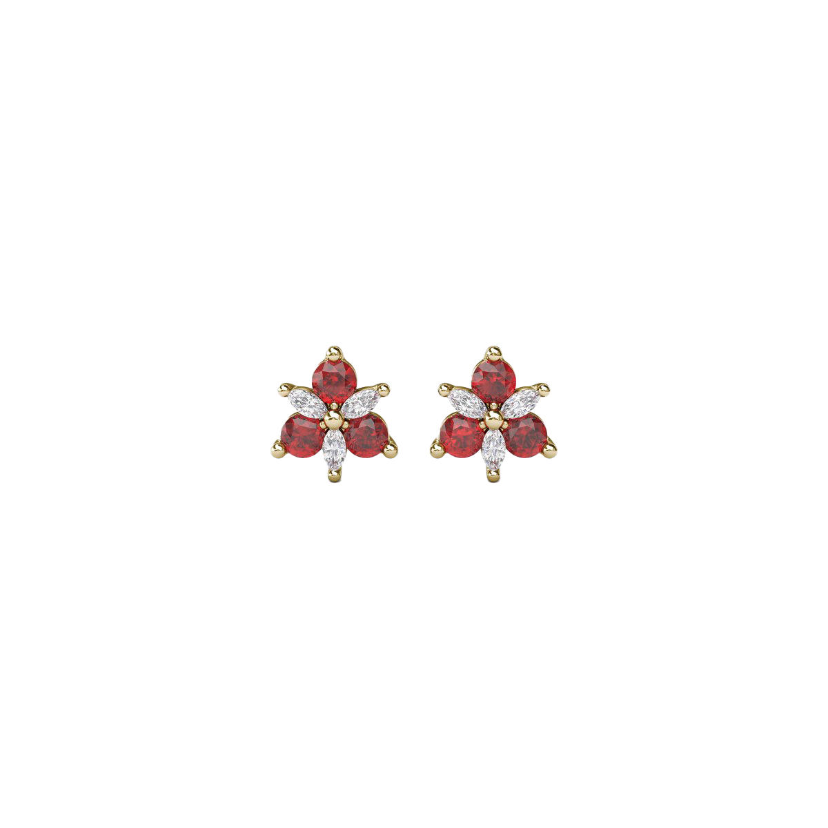 14K Yellow Gold Ruby and Diamond Cluster Earrings