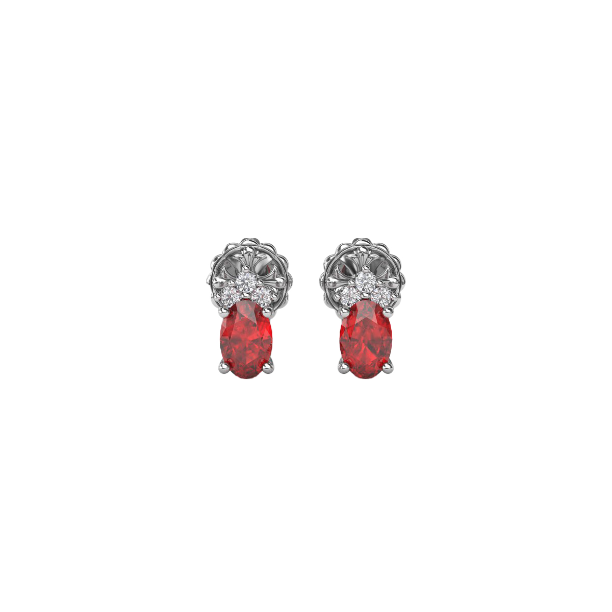 14K White Gold Ruby and Diamond Stud Earrings