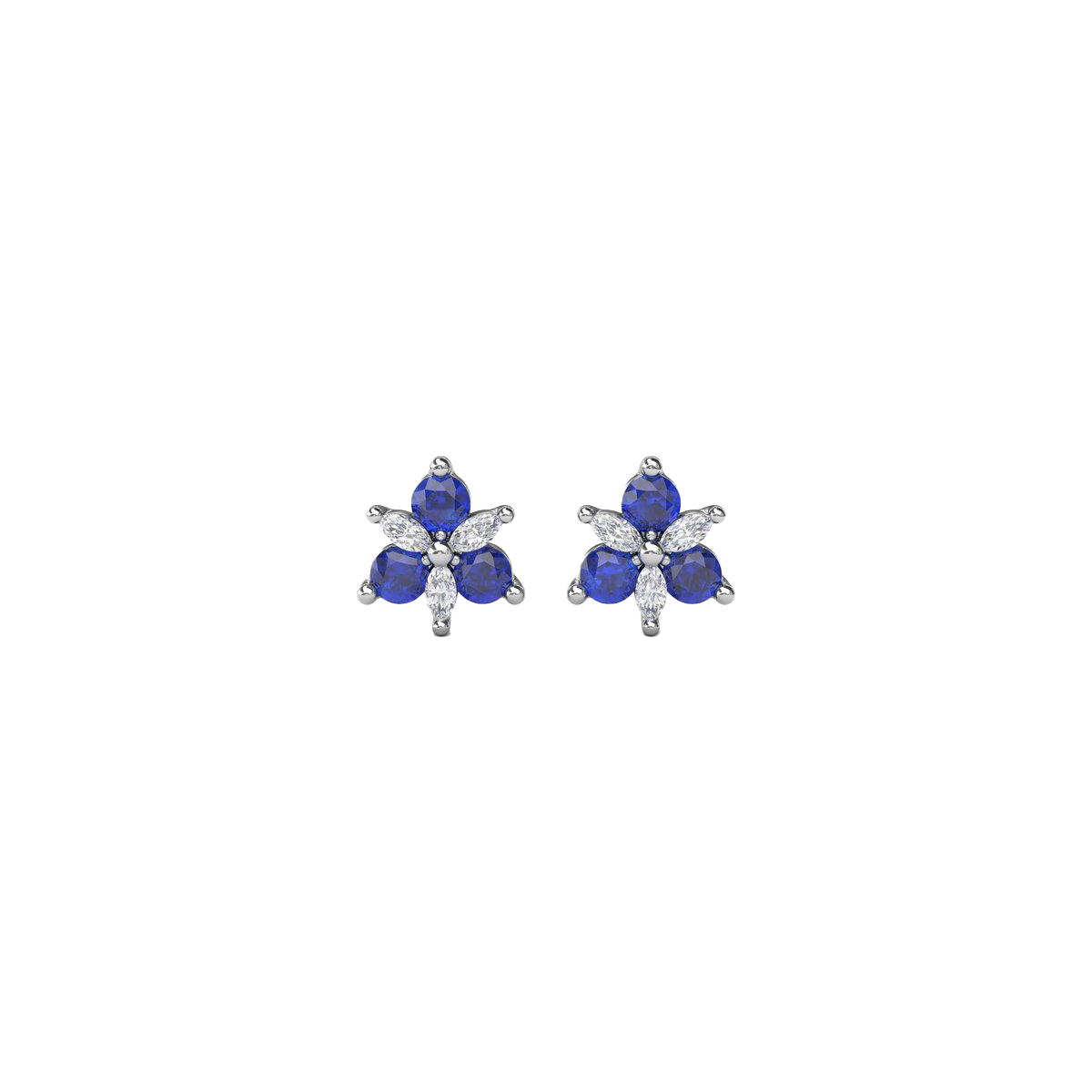 14K White Gold Sapphire and Diamond Cluster Earrings