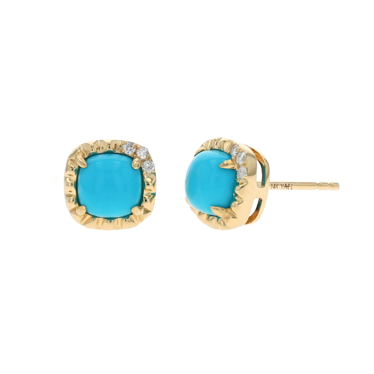 14K Yellow Gold Turquoise and Diamond Stud Earrings