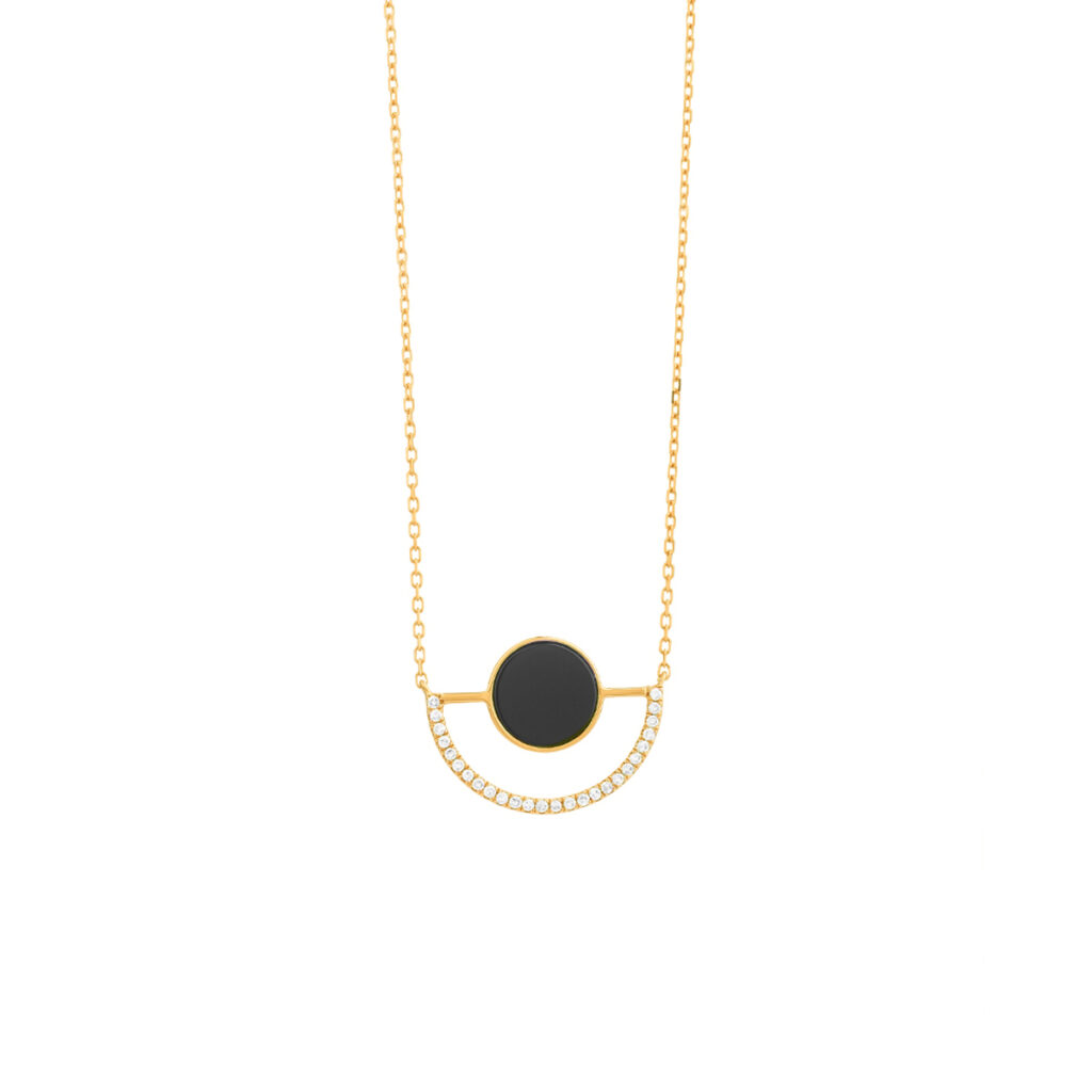 14K Yellow Gold Round Onyx and Diamond Half Circle Necklace - Josephs ...