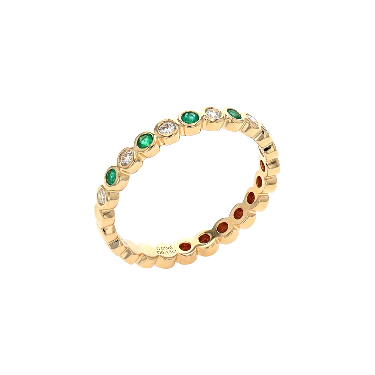 14K Yellow Gold Emerald and Diamond Fashion Ring
