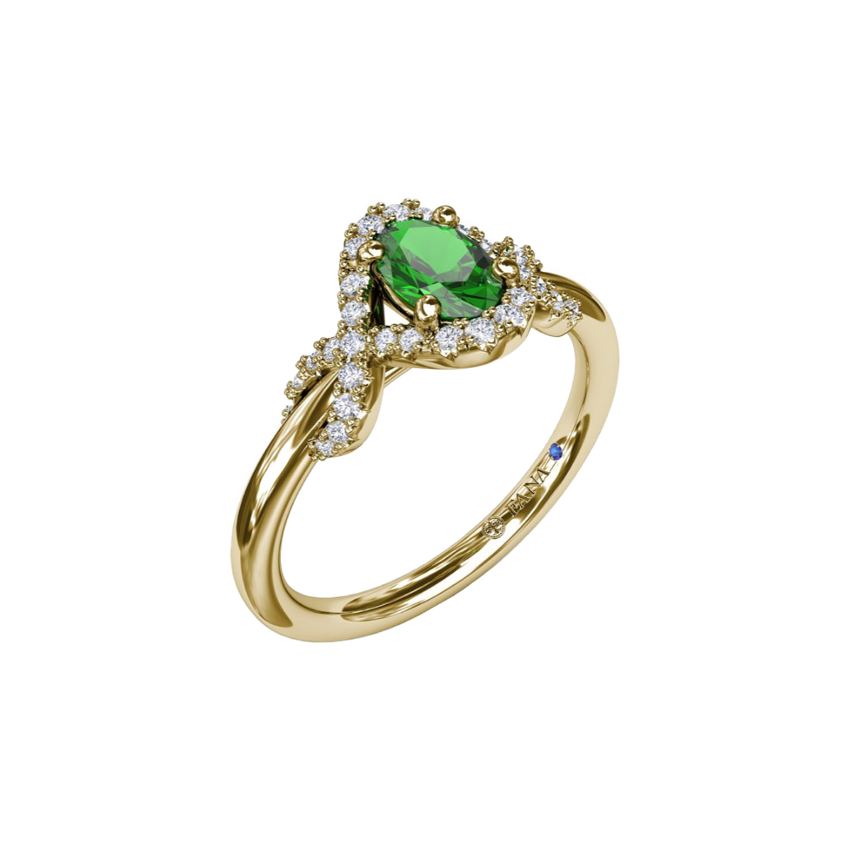 14K Yellow Gold Oval Emerald and Diamond Twist Ring