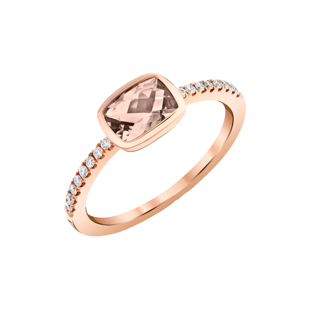 14K Rose Gold Cushion Morganite and Diamond Ring