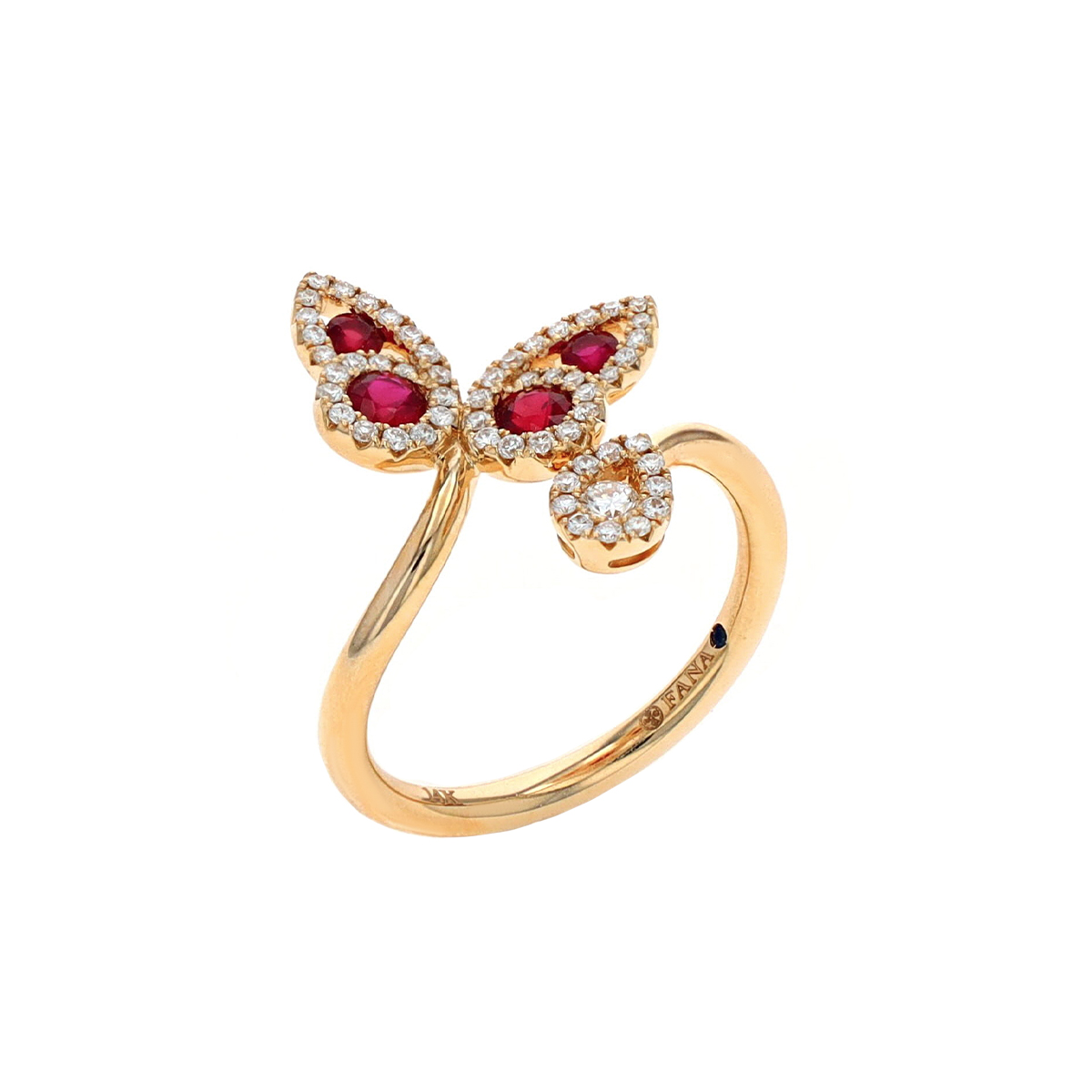 14K Yellow Gold Butterfly Ruby and Diamond Bypass Ring
