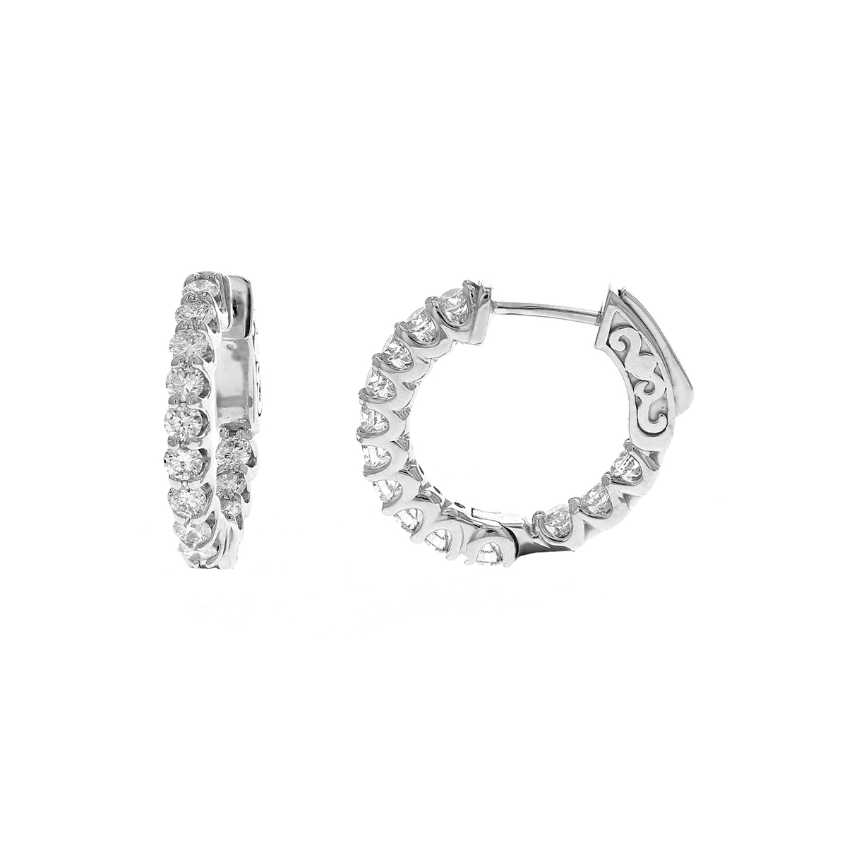 14K White Gold 1.21 Carat Diamond Hoop Earrings